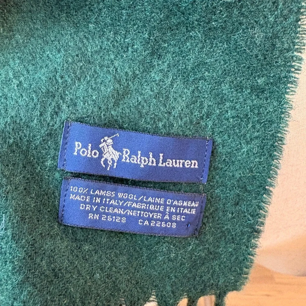 Polo Ralph Lauren Scarf Unisex OS Green Vintage Lambswool Italy Fringe Big Pony